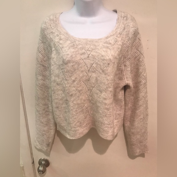 BEIGE SWEATER:KAISLEY BEIGE / OATMEAL CROPPED SWEATER MEDIUM - Picture 3 of 8